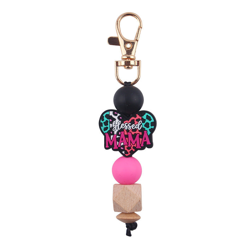 Wholesale Handmade Silicone Beaded Cartoon Mother's Day Keychain